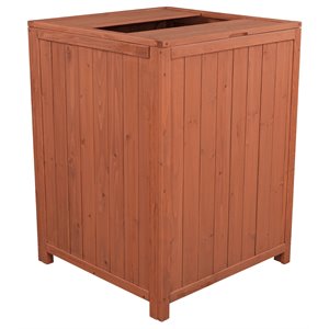 leisure season outdoor patio wood trash receptacle in medium brown