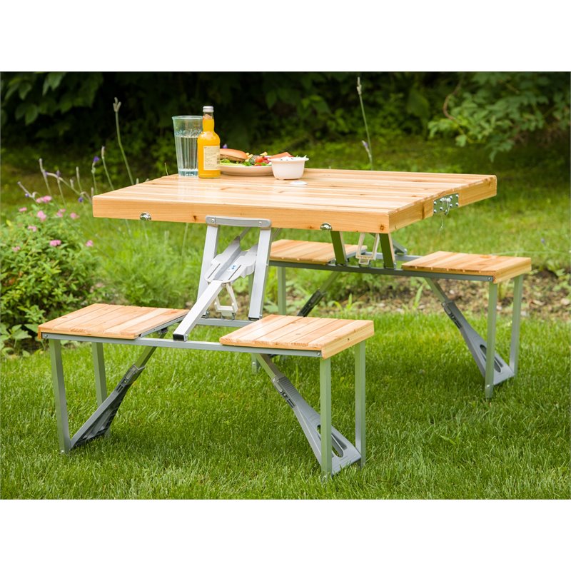 brown folding picnic table