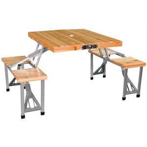 leisure season wood portable folding patio picnic table in medium brown