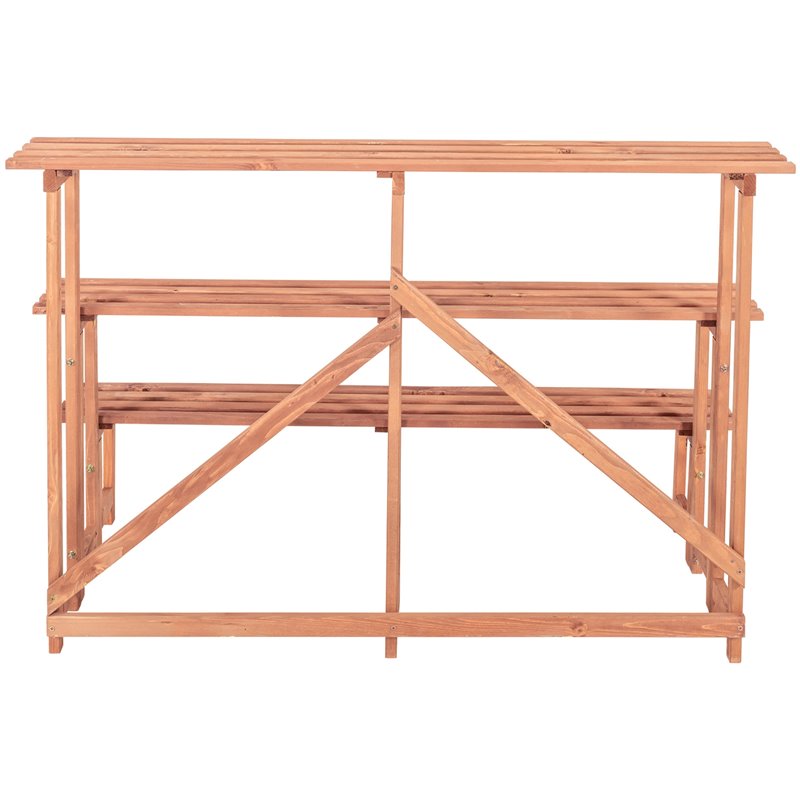 Leisure Season Large 3-Tier Wood Step Plant Stand in Medium Brown