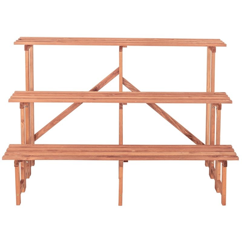 Leisure Season Large 3-Tier Wood Step Plant Stand in Medium Brown