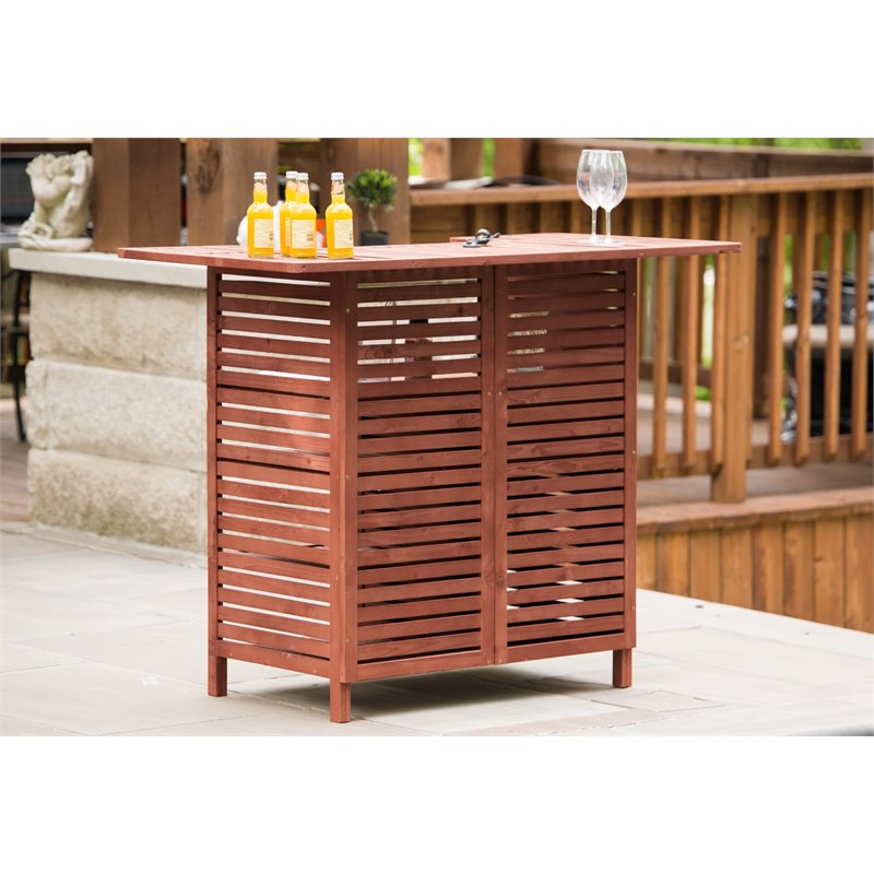 Leisure Season Wood Outdoor Bar With Storage in Medium Brown