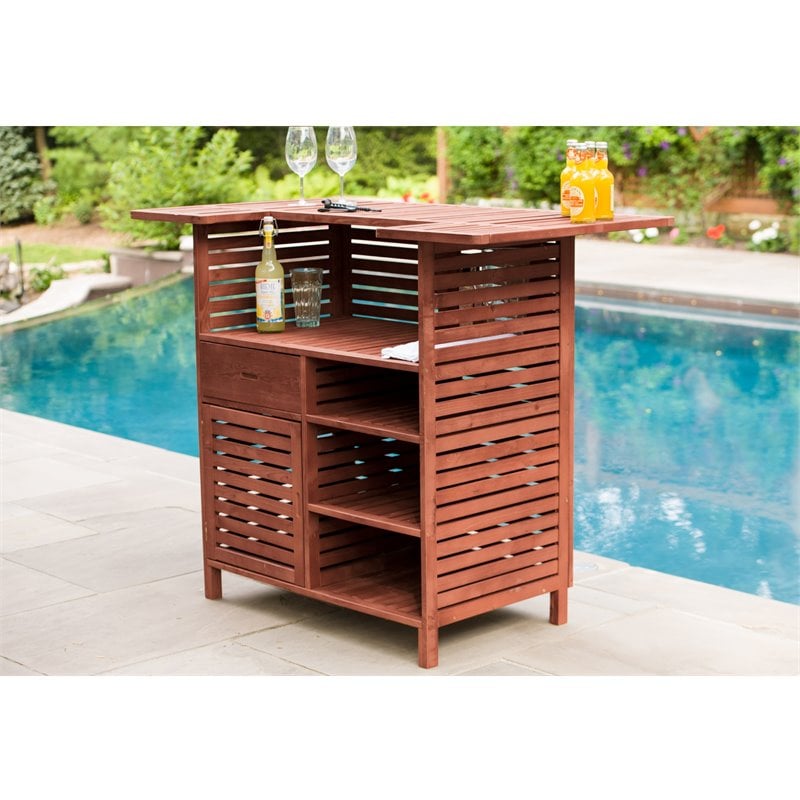 Leisure Season Wood Outdoor Bar With Storage in Medium Brown