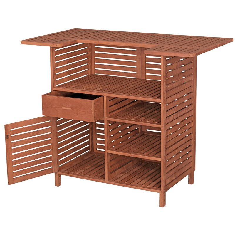 Leisure Season Wood Outdoor Bar With Storage in Medium Brown