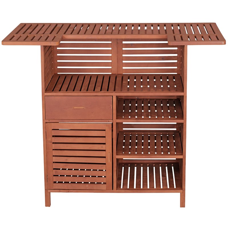 Leisure Season Wood Outdoor Bar With Storage in Medium Brown
