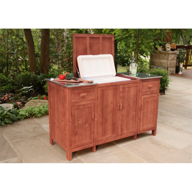 Leisure Season Wood Buffet Server with Cooler Compartment in Medium Brown