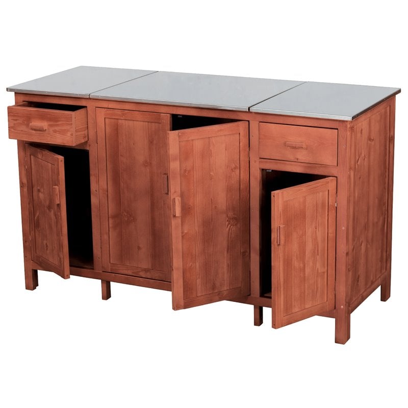 Leisure Season Wood Buffet Server with Cooler Compartment in Medium Brown
