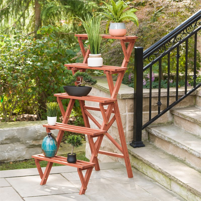 Leisure Season 5-Tier A-Frame Wood Plant Stand in Medium Brown | Cymax ...