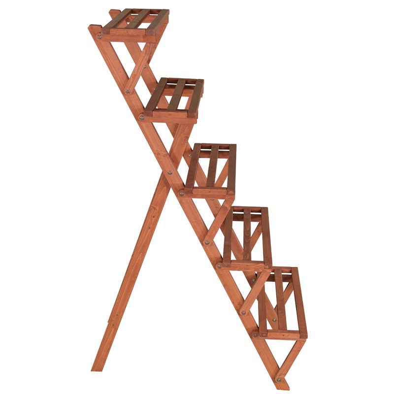 Leisure Season 5-Tier A-Frame Wood Plant Stand in Medium Brown