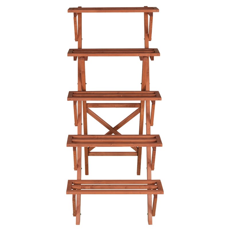 Leisure Season 5-Tier A-Frame Wood Plant Stand in Medium Brown