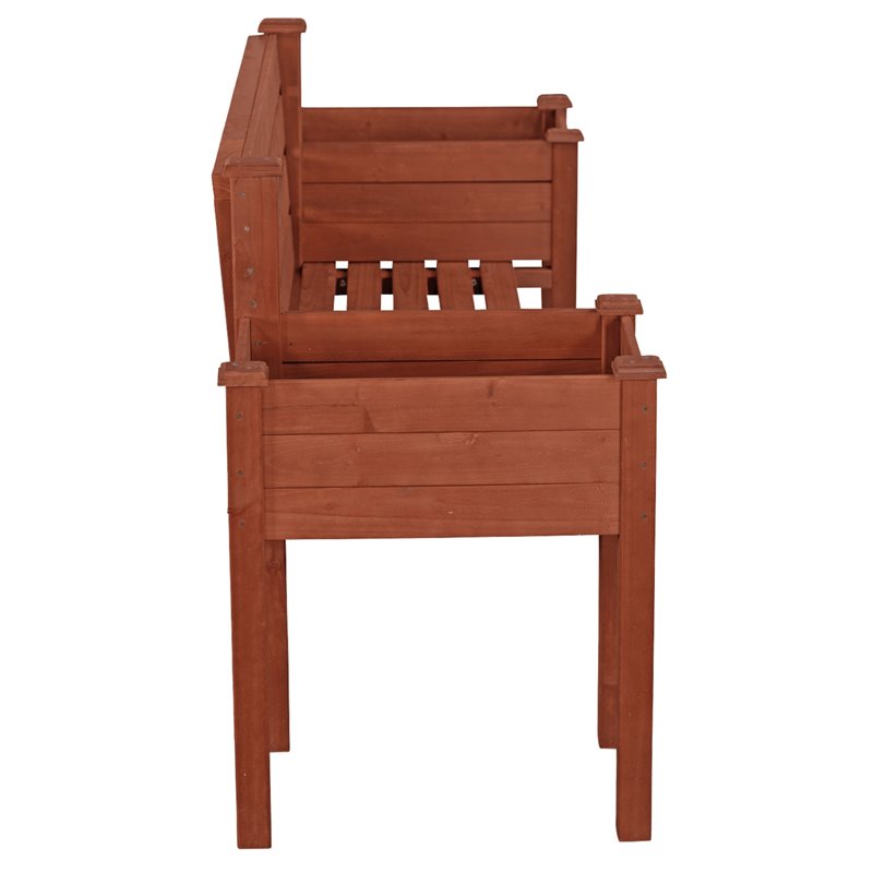 Leisure Season Wood Planter Bench with Slanted Back Rest in Medium Brown