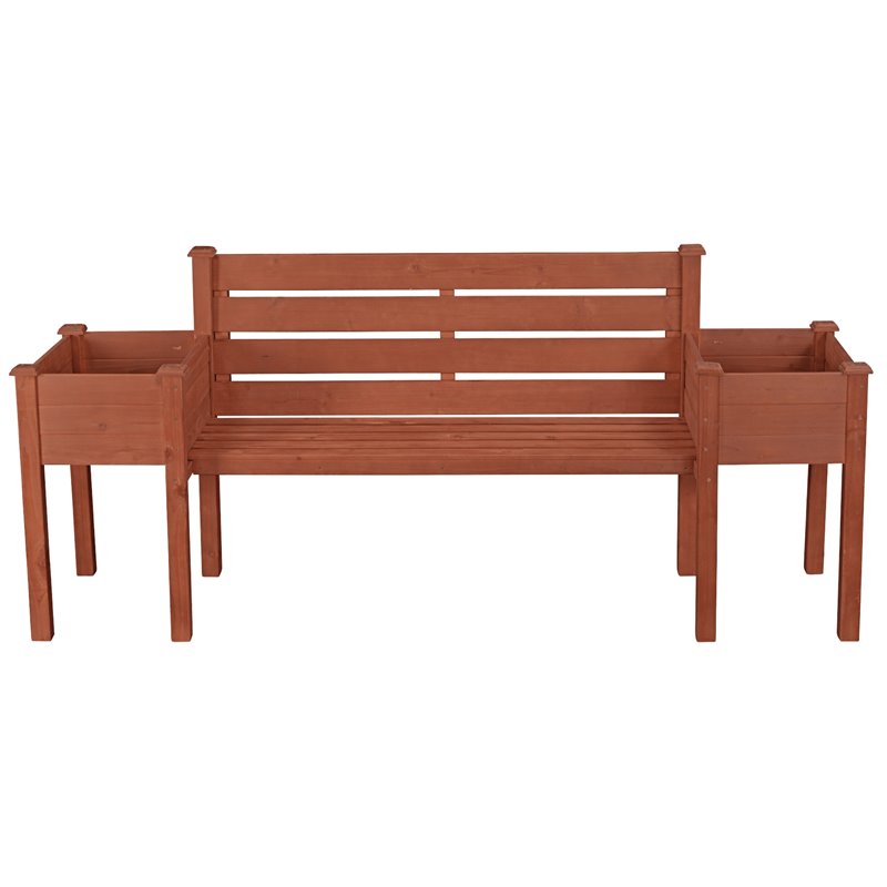 Leisure Season Wood Planter Bench with Slanted Back Rest in Medium Brown
