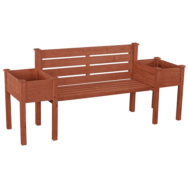 Leisure Season Wood Planter Bench with Slanted Back Rest in Medium Brown