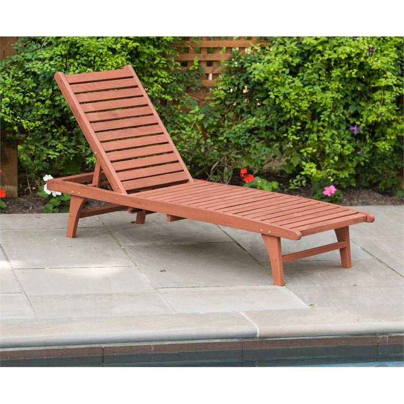 Leisure Season Wood Chaise Lounge With Pull-Out Tray in Medium Brown