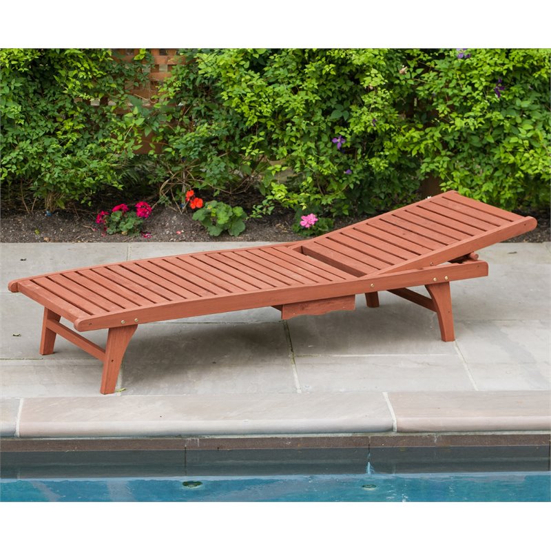 Leisure Season Wood Chaise Lounge With Pull-Out Tray in Medium Brown