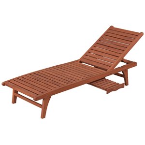 leisure season wood chaise lounge with pull-out tray in medium brown
