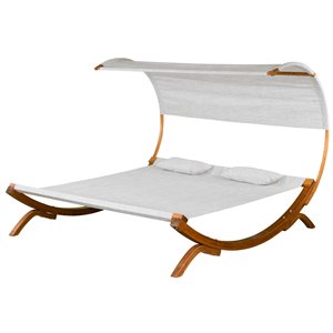 leisure season weather-resistant fabric & wood sunbed with canopy medium brown