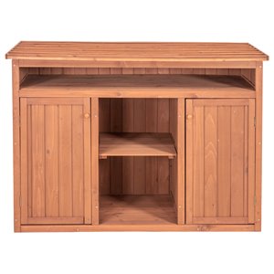 leisure season wood short display and hideaway storage cabinet in medium brown