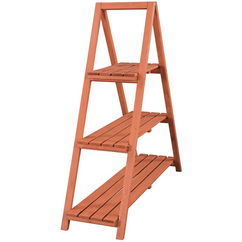 Leisure Season A-Frame Wood Ladder Plant Stand in Medium Brown