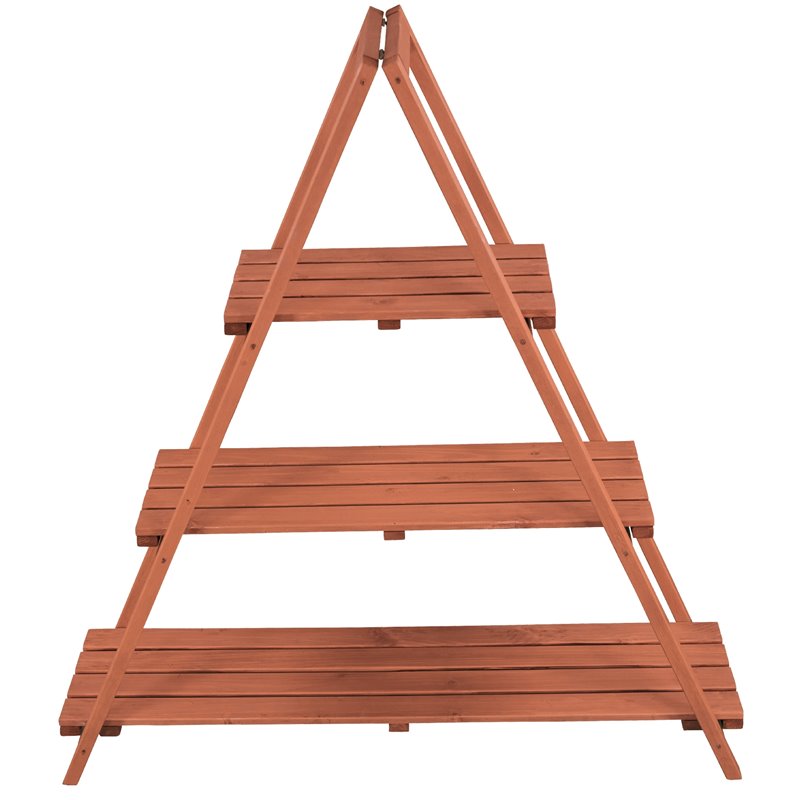 Leisure Season A-Frame Wood Ladder Plant Stand in Medium Brown
