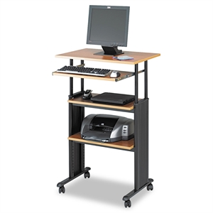 Safco MÜV Standing Height Adjustable Wood Workstation in Medium Oak