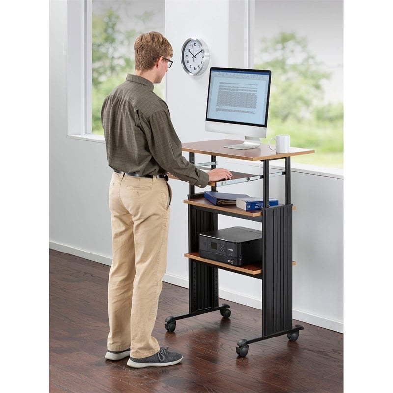 Safco MÜV Standing Height Adjustable Wood Workstation in Medium Oak