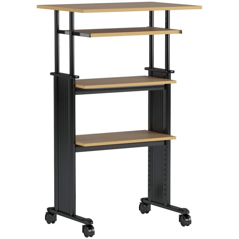 Safco MÜV Standing Height Adjustable Wood Workstation in Medium Oak