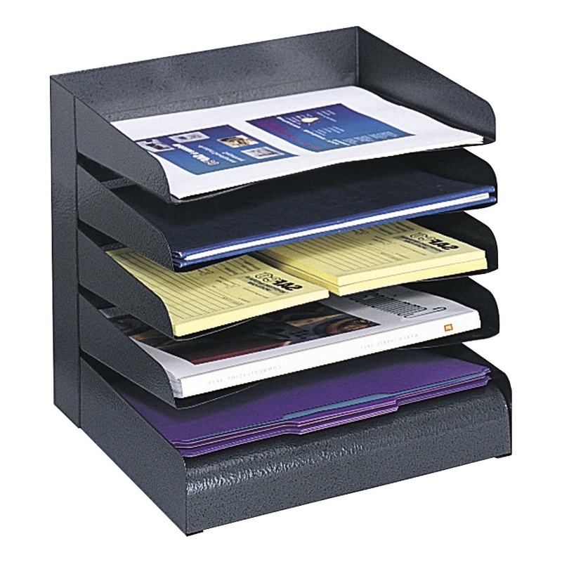 Safco Modern 5-Tier Metal Slanted Shelves Desk Tray in Black