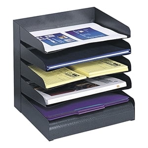 Safco Modern 5-Tier Metal Slanted Shelves Desk Tray in Black