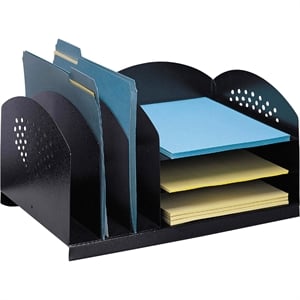 Safco Black Combination Steel Desk Rack with 3 Vertical and 3 Horizontal Sections