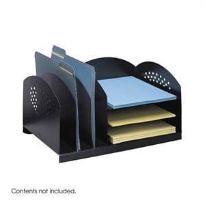 safco black combination steel desk rack with 3 vertical and 3 horizontal sections
