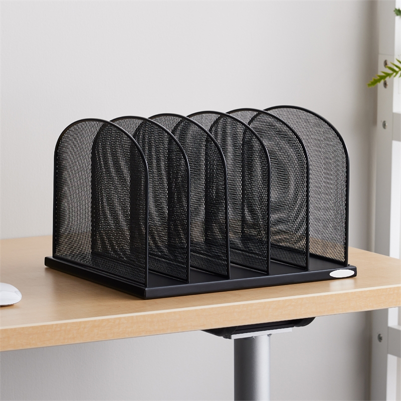 Safco Onyx Black Steel Metal Mesh Desk Organizer with 5 Upright Sections
