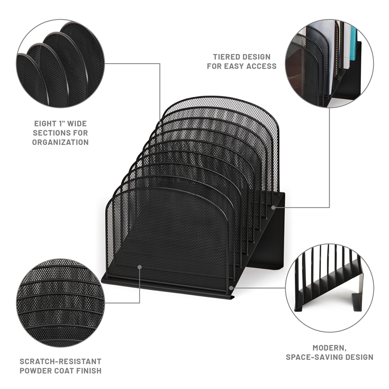 Safco Onyx Black Mesh Desk Organizer with 8 Slanted Sections