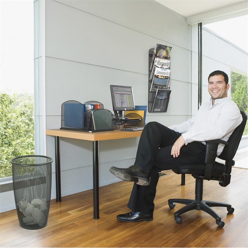 Safco Onyx Black Mesh Desk Organizer with 2 Upright Sections
