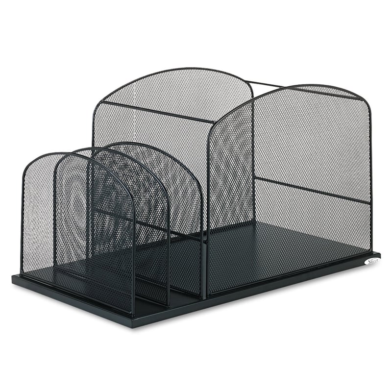 Safco Onyx Black Mesh Desk Organizer with 2 Upright Sections