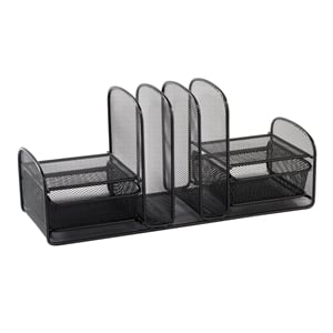 Safco Onyx Black Mesh Multi-Purpose Desk Organizer with 2 Drawers and 3 Upright Sections