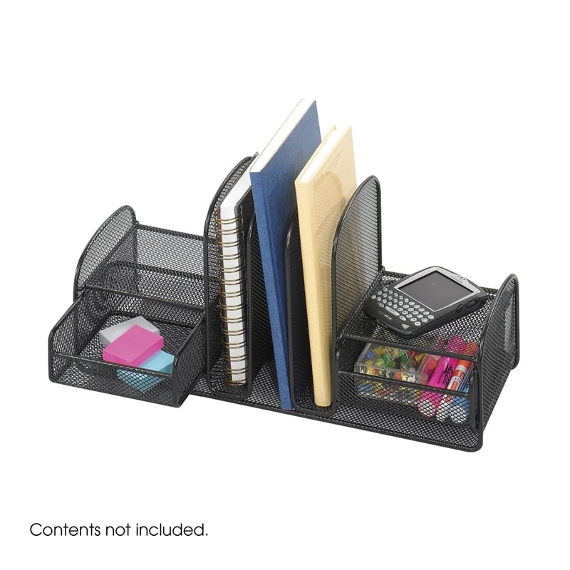 Safco Onyx Black Mesh Multi-Purpose Desk Organizer with 2 Drawers and 3 Upright Sections