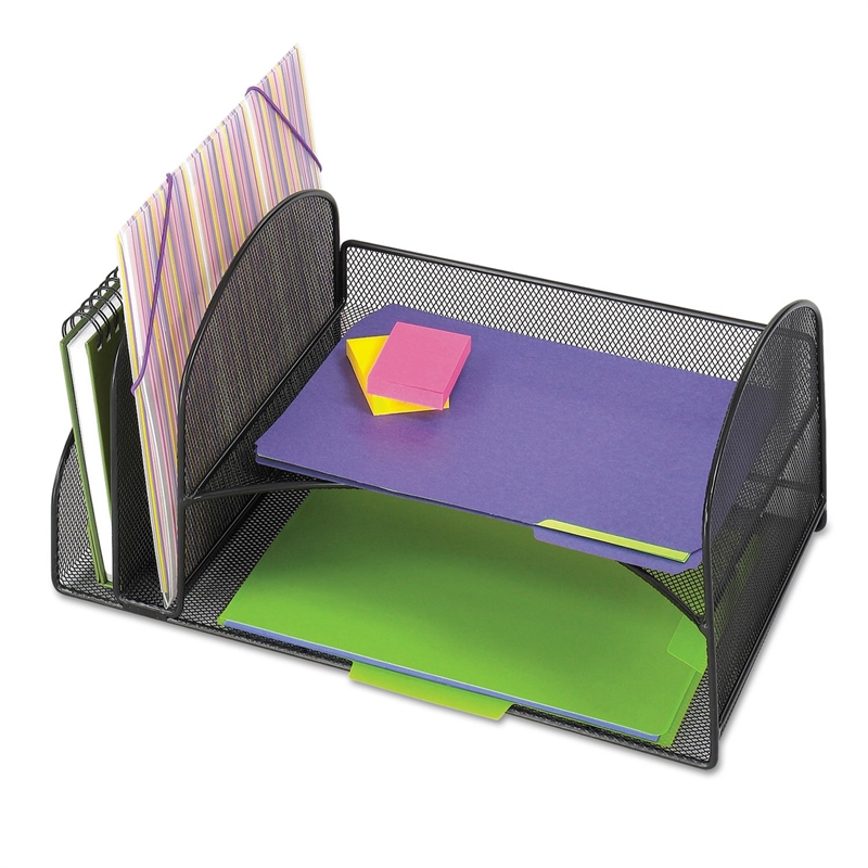 Safco Onyx Black Mesh Desk Organizer with 2 Horizontal and 2 Upright Sections