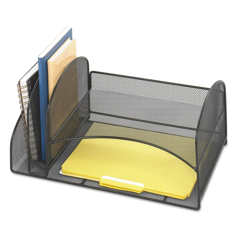 Safco Onyx Black Mesh Desk Organizer with 2 Horizontal and 2 Upright Sections