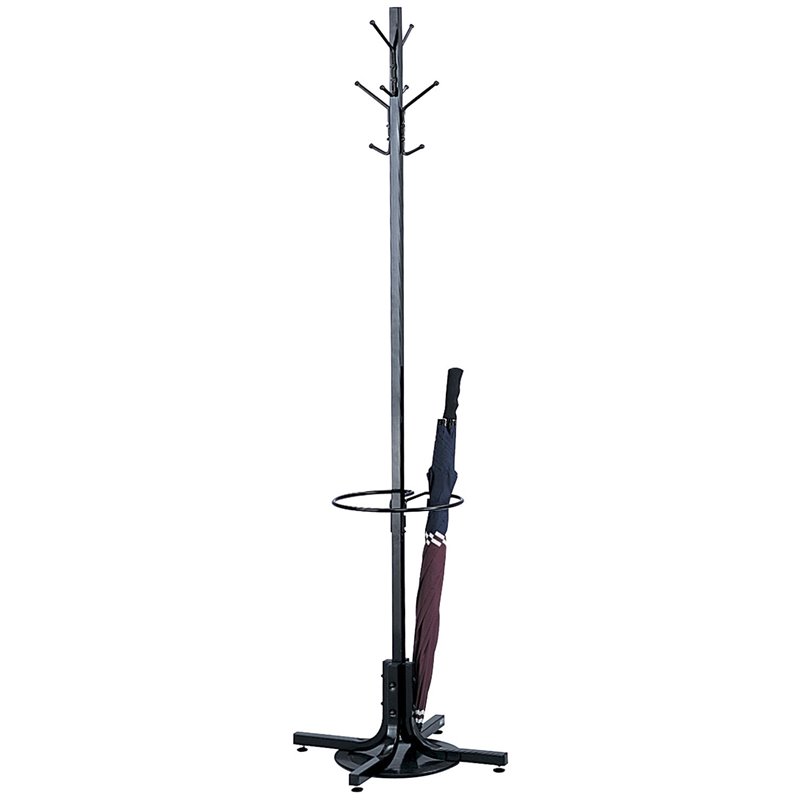 Safco's Steel Black Standing Coat Rack With Ring Umbrella Holder