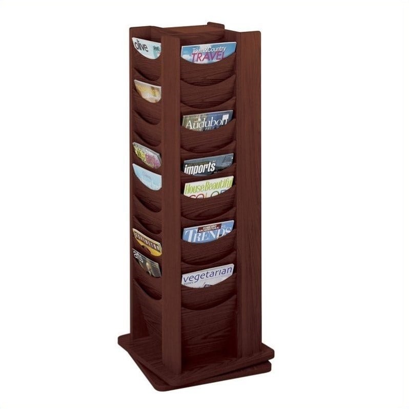 Safco 48 Pocket Solid Wood Rotating Magazine Rack in Mahogany   4335MH