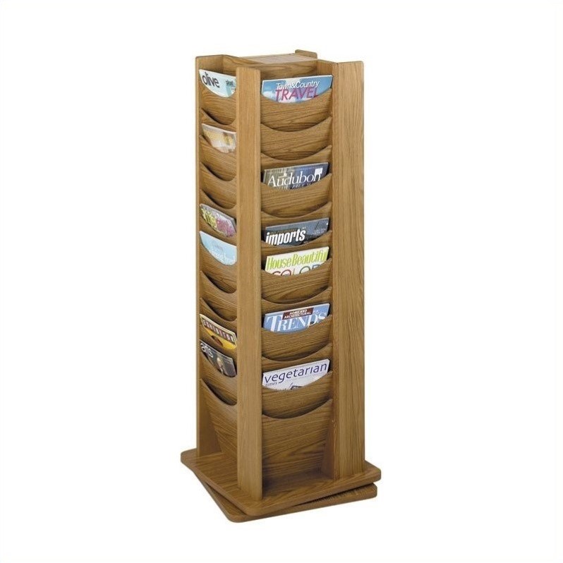 Safco 48Pocket Solid Wood Rotating Magazine Rack in Medium Oak eBay