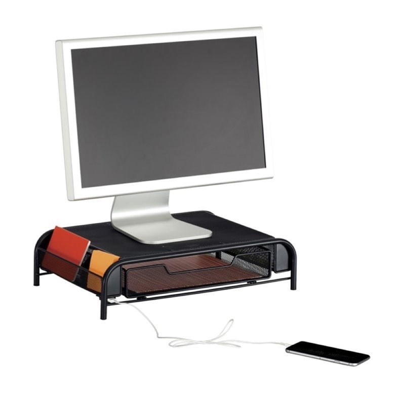 Safco Monitor Stand with USB Charging Port in Black
