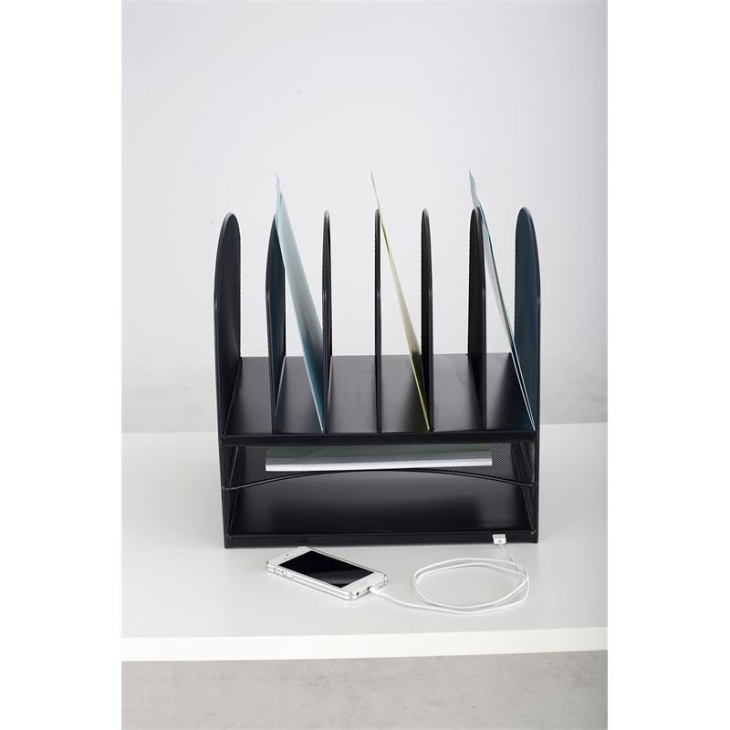 Safco Desk Organizer with USB Charging Port in Black