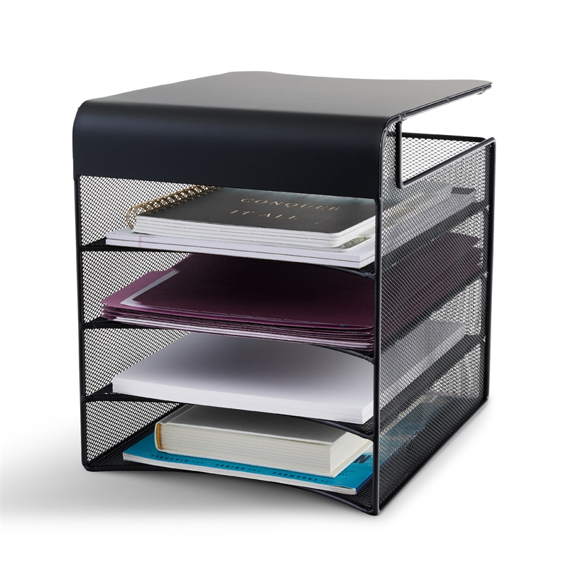 Safco Onyx Solid Top Horizontal With Hanging Metal Steel Desk Organizer In Black