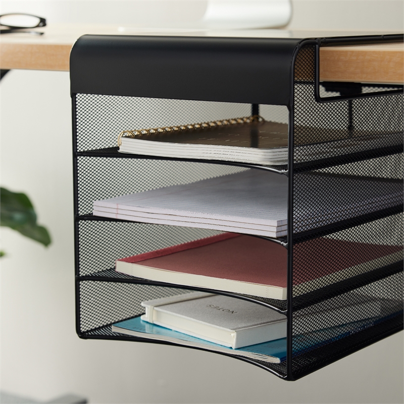 Safco Onyx Solid Top Horizontal With Hanging Metal Steel Desk Organizer In Black