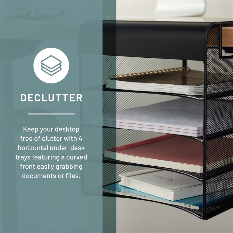 Safco Onyx Solid Top Horizontal With Hanging Metal Steel Desk Organizer In Black