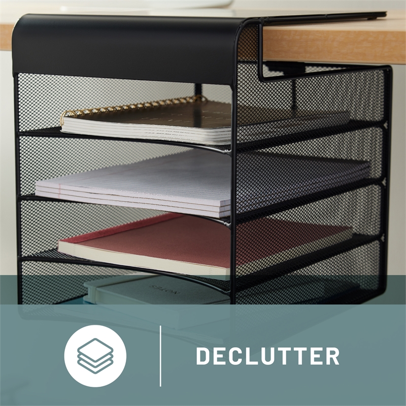 Safco Onyx Solid Top Horizontal With Hanging Metal Steel Desk Organizer In Black