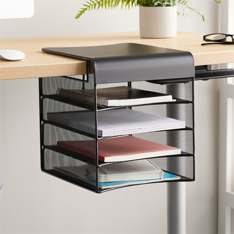 Safco Onyx Solid Top Horizontal With Hanging Metal Steel Desk Organizer In Black