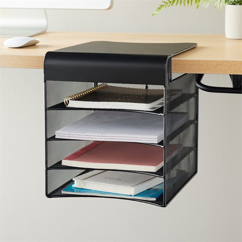 Safco Onyx Solid Top Horizontal With Hanging Metal Steel Desk Organizer In Black